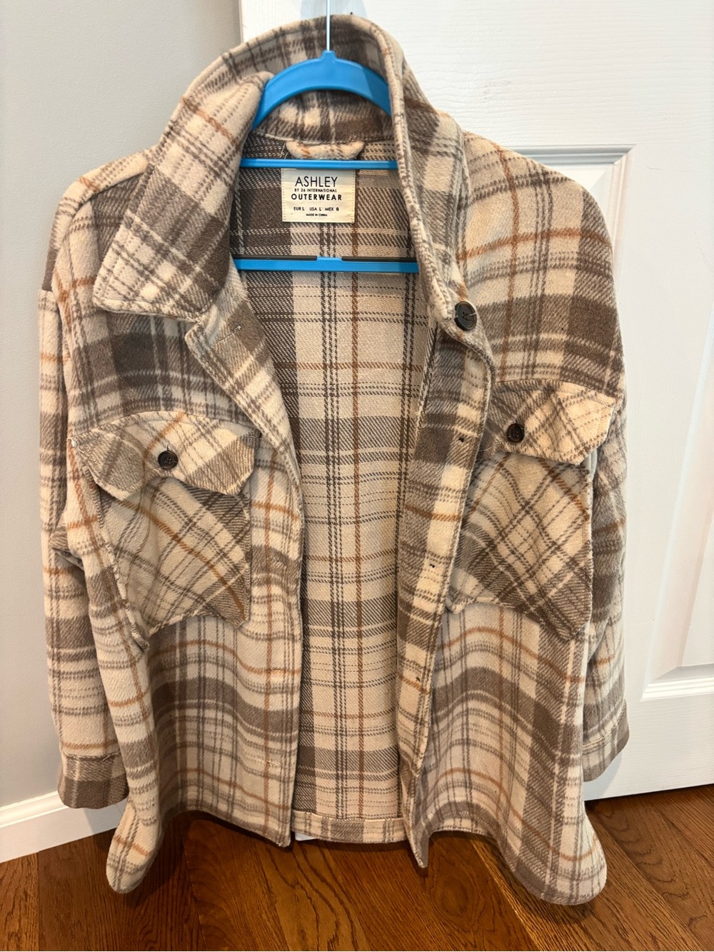 Ashley Outerwear Plaid Shacket in Cream and Brown